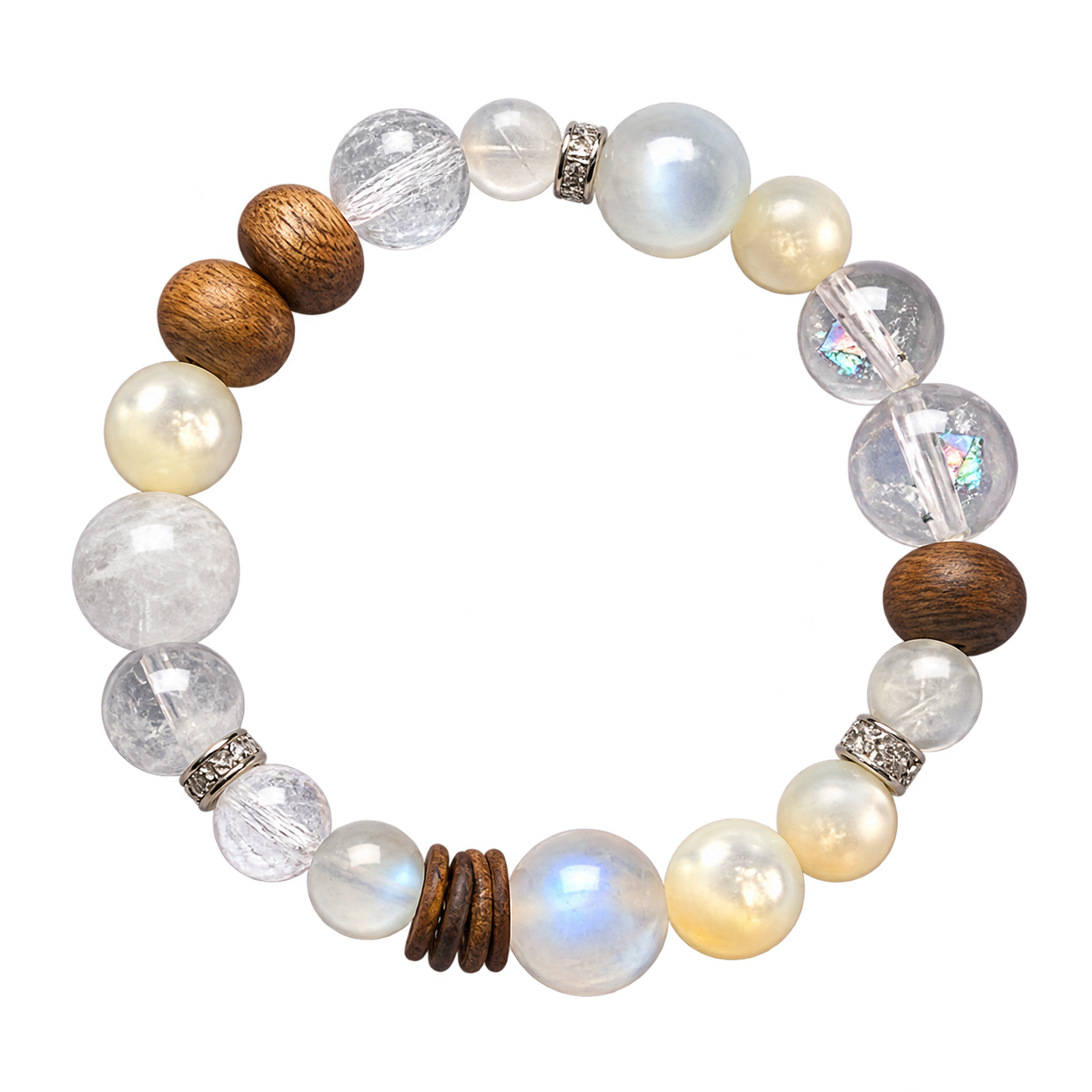 Cloud & Wood crystal bead bracelet — Clear whites and blues, with a lighter touch.